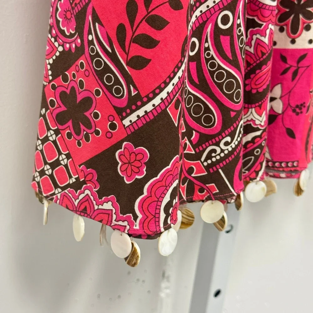 Y2K Willi Smith Paisley‎ Patchwork Boho Shell Fringe A-Line Knee Length Skirt